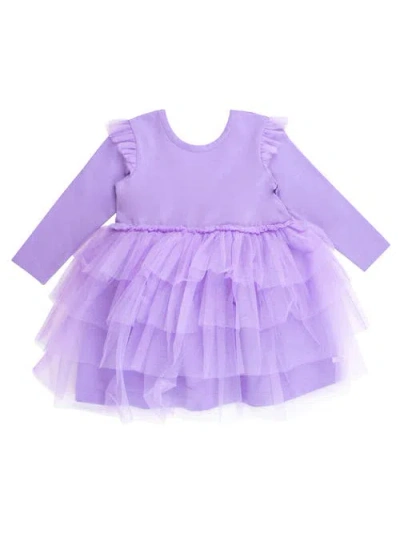 Rufflebutts Kids'  Girls Flutter Tulle Long Sleeve Twirl Dress In Purple