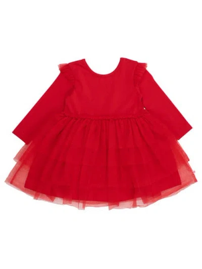 Rufflebutts Kids'  Girls Flutter Tulle Long Sleeve Twirl Dress In Red