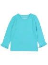 Rufflebutts Girls Knit Long Sleeve Ruffle Layering Tee In Bright Aqua