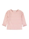 Rufflebutts Babies'  Girls Knit Long Sleeve Ruffle Layering Tee In Soft Mauve And Ivory Stripe