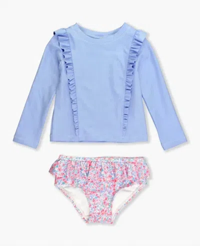 Rufflebutts Kids' Girls' Long Sleeve Princess Seam Ruffle Rash Guard 2 Piece In Sparkle Shimmer On In Blue