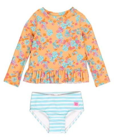 Rufflebutts Girls Long Sleeve Ruffle Hem Upf50+ Rash Guard Bikini In Vibrant Valley