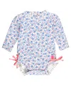 Rufflebutts Babies' Girls Long Sleeve Upf50+ One Piece Rash Guard In Blue