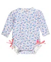 Rufflebutts Babies'  Girls Long Sleeve Upf50+ One Piece Rash Guard In Cottage Tea Time