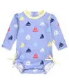 Rufflebutts Baby Girls Long Sleeve Upf50+ One Piece Rash Guard In Flamingo Frenzy