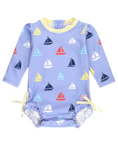 Rufflebutts Baby Girls Long Sleeve Upf50+ One Piece Rash Guard In Flamingo Frenzy