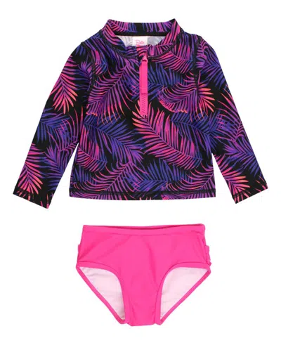 Rufflebutts Kids' Girls Long Sleeve Zipper Rash Guard 2-piece In Marine Glow