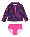 Rufflebutts Babies' Girls Long Sleeve Zipper Rash Guard 2-piece In Marine Glow