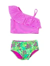 Rufflebutts Kids'  Girls One Shoulder Ruffle Tankini In Neon Floral
