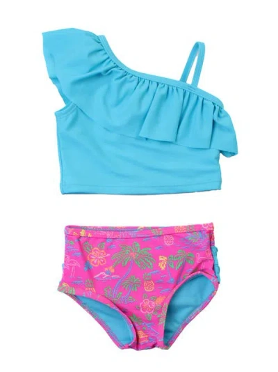 Rufflebutts Kids'  Girls One Shoulder Ruffle Tankini In Blue