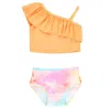 Rufflebutts Babies'  Girls One Shoulder Ruffle Upf50+ Tankini In Orange