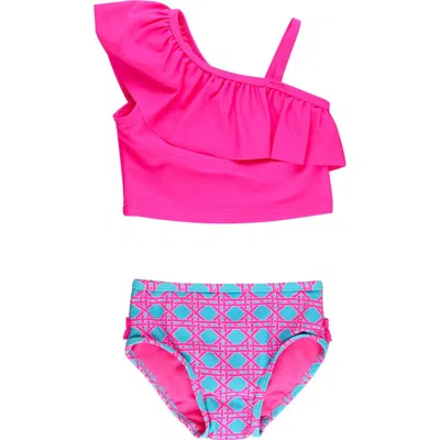 Rufflebutts Kids'  Girls One Shoulder Ruffle Upf50+ Tankini In Pink