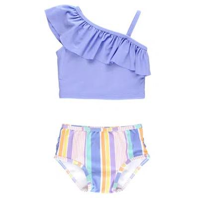 Rufflebutts Girls One Shoulder Ruffle Upf50+ Tankini In Rainbow Lane