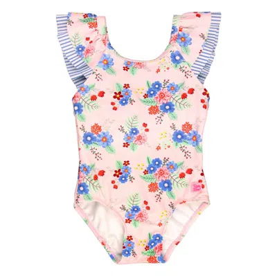 Rufflebutts Kids' Girls Ruffle V-back One Piece In Coastal Breeze Floral