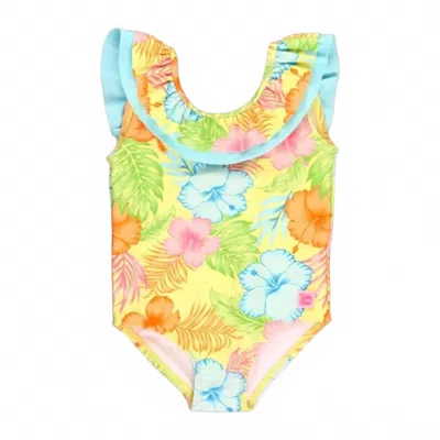 Rufflebutts Kids' Girls' Scoopback Ruffle One Piece Swim Suit In Happy Hula In Multi