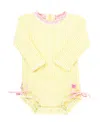 Rufflebutts Babies' Girls Seersucker Long Sleeve Upf50+ One Piece Rash Guard In Yellow