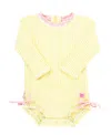 Rufflebutts Babies'  Girls Seersucker Long Sleeve Upf50+ One Piece Rash Guard In Banana