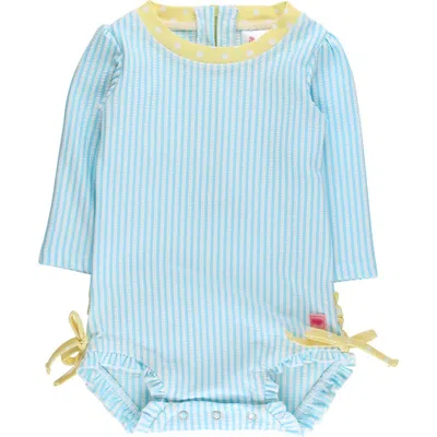 Rufflebutts Babies'  Girls Seersucker Long Sleeve Upf50+ One Piece Rash Guard In Blue