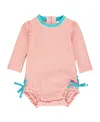 Rufflebutts Kids'  Girls Seersucker Long Sleeve Upf50+ One Piece Rash Guard In Coral