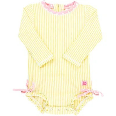 Rufflebutts Babies'  Girls Seersucker Long Sleeve Upf50+ One Piece Rash Guard In Multi