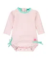 Rufflebutts Kids' Girls Seersucker Long Sleeve Upf50+ One Piece Rash Guard In Pink