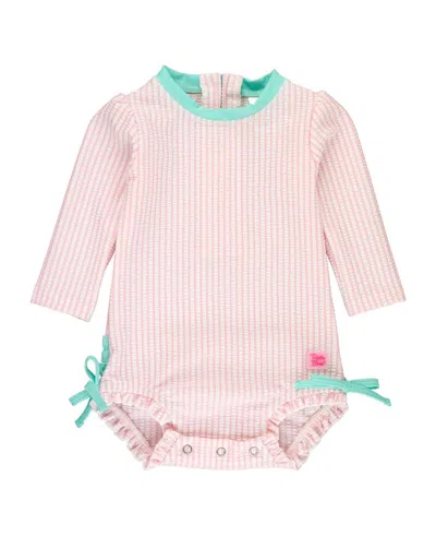 Rufflebutts Babies'  Girls Seersucker Long Sleeve Upf50+ One Piece Rash Guard In Pink