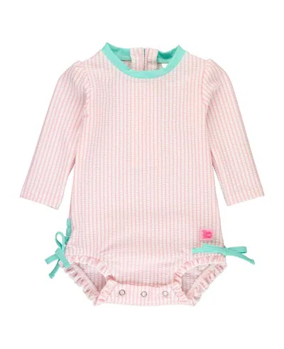 Rufflebutts Babies' Girls Seersucker Long Sleeve Upf50+ One Piece Rash Guard In Pink