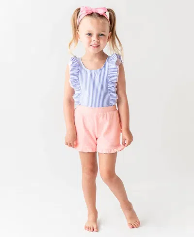 Rufflebutts Kids' Girls' Seersucker Waterfall One Piece Swimsuit In Blue In Multi
