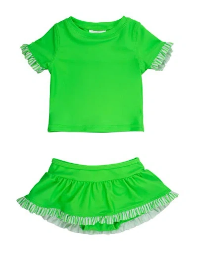 Rufflebutts Kids'  Girls Short Sleeve Ruffle Upf50+ Rash Guard Skirted 2-piece In Green
