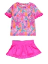 Rufflebutts Girls Short Sleeve Ruffle Upf50+ Rash Guard Skirted 2-piece In Pink