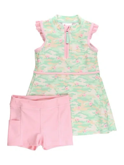 Rufflebutts Kids'  Girls Sleeveless Zip Ruffle Sleeve Upf50+ Active Dress In Green