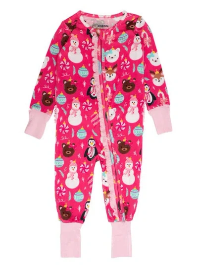 Rufflebutts Babies'  Girls Softsnooze Holiday Convertible Ruffle One Piece Pajama In Multi