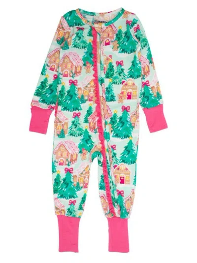 Rufflebutts Babies'  Girls Softsnooze Holiday Convertible Ruffle One Piece Pajama In Animal Print