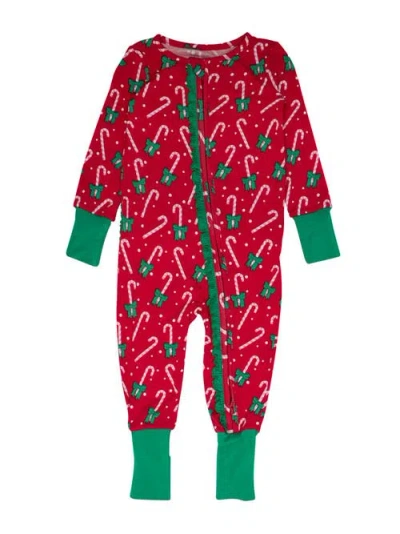 Rufflebutts Babies'  Girls Softsnooze Holiday Convertible Ruffle One Piece Pajama In Animal Print
