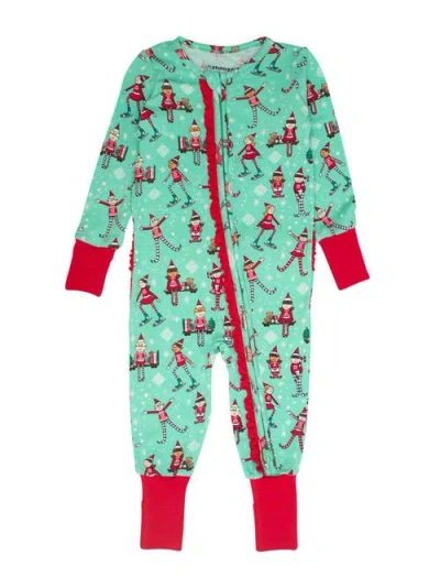 Rufflebutts Babies'  Girls Softsnooze Holiday Convertible Ruffle One Piece Pajama In Multi