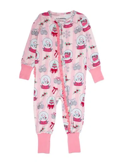 Rufflebutts Babies'  Girls Softsnooze Holiday Convertible Ruffle One Piece Pajama In Pink