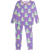Rufflebutts Kids'  Girls Softsnooze Ruffle Long Sleeve Pajama Set In Purple