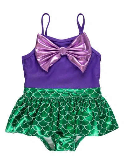 Rufflebutts Kids'  Girls Upf50+ Big Bow Skirted One Piece In Purple