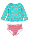 Rufflebutts Kids'  Girls Upf50+ Long Sleeve Rash Guard Bikini In Catching Rainbows