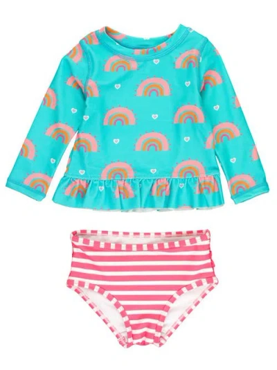 Rufflebutts Girls Upf50+ Long Sleeve Rash Guard Bikini In Catching Rainbows