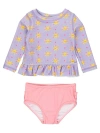 Rufflebutts Kids'  Girls Upf50+ Long Sleeve Rash Guard Bikini In Lavender Sunshiny Day