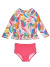 Rufflebutts Girls Upf50+ Long Sleeve Rash Guard Bikini In Multi