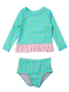 Rufflebutts Kids'  Girls Upf50+ Long Sleeve Rash Guard Bikini In Neon Flamingo Stripe