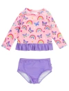 Rufflebutts Kids'  Girls Upf50+ Long Sleeve Rash Guard Bikini In Pink
