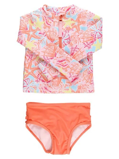 Rufflebutts Kids'  Girls Upf50+ Long Sleeve Zipper Rash Guard 2-piece In Multi