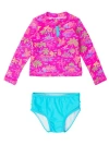Rufflebutts Kids'  Girls Upf50+ Long Sleeve Zipper Rash Guard 2-piece In Neon Island Time