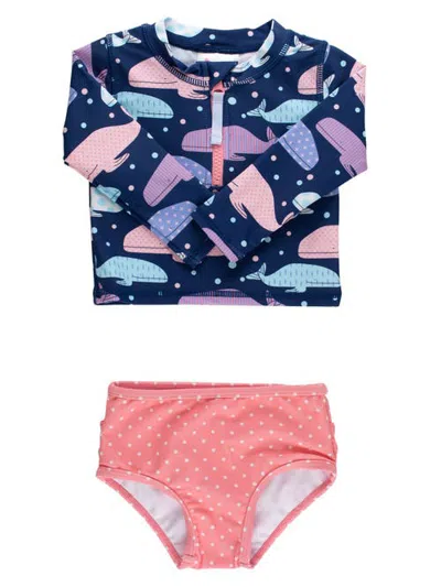 Rufflebutts Kids'  Girls Upf50+ Long Sleeve Zipper Rash Guard 2-piece In Multi