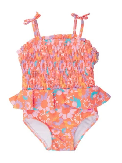 Rufflebutts Kids'  Girls Upf50+ Peplum Smocked Bodice One Piece In Orange