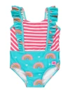 Rufflebutts Kids'  Girls Upf50+ Pinafore One Piece In Catching Rainbows