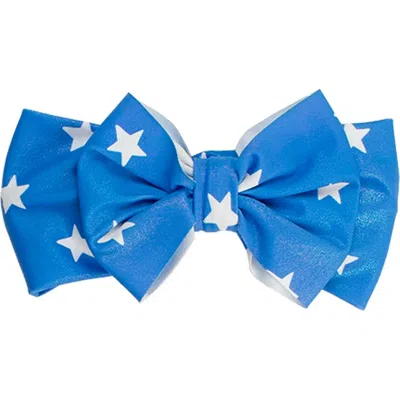 Rufflebutts Babies'  Girls Upf50+ Shimmer Swim Bow Headband In Blue
